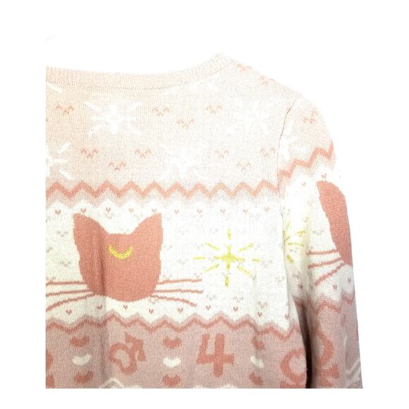 Sailor Moon Luna & Sailor Guardian Symbols Sweater Pink Cream Yellow - M - Picture 6 of 7